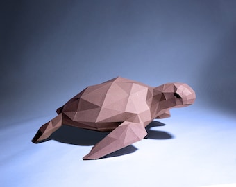 Créations en papier de tortue de mer, modèle numérique, origami, téléchargement PDF bricolage, faible poly, trophée, sculpture, modèle, Cricut SVG