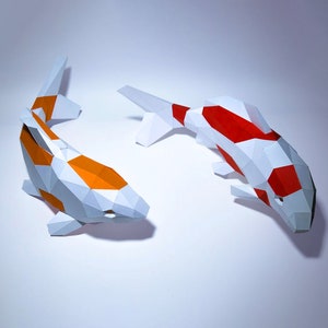 Koi Fish Paper Craft, Digital Template, Origami, PDF Download DIY, Low Poly, Trophy, Sculpture, Koi Fish Model