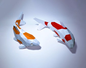 Créations en papier de poissons koi, modèle numérique, origami, téléchargement PDF, bricolage, faible densité, trophée, sculpture, modèle de poisson koi