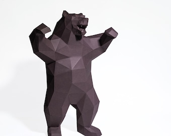 Angry Bear Modelo Paper Craft, Plantilla Digital, Origami, Descarga PDF DIY, Low Poly, Trofeo, Escultura, Archivos SVG para Cricut