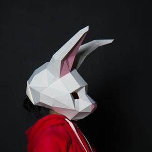 Rabbit Mask, Bunny Mask Paper Craft, Digital Template, Origami, PDF Download DIY, Low Poly, Halloween