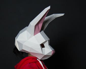 Rabbit Mask, Bunny Mask Paper Craft, Digital Template, Origami, PDF Download DIY, Low Poly, Halloween