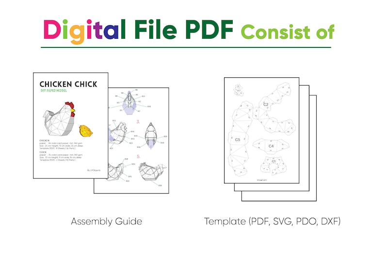 Huhn Küken Papercraft 3D DIY Low-Poly-Papier Handwerk Ostern Dekor Modell Vorlage, Küche Dekor, DIY Papier Hahn Bild 4