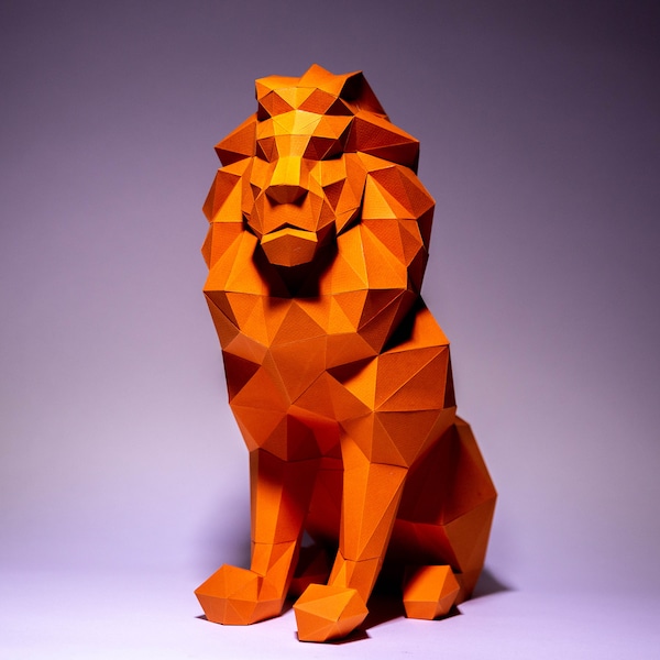 Créations en papier Lion, Modèle numérique, Origami, Téléchargement PDF, DIY, Low Poly, Trophée, Sculpture, Maquette, Le Roi Lion