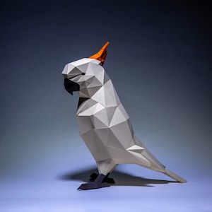 Parrot Paper Craft, Digital Template, Origami, PDF Download DIY, Low Poly, Trophy, Sculpture, Model, Parrot White