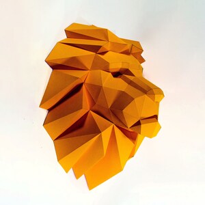 Lion Head Paper Craft, Digital Template, Origami, PDF Download DIY, Low Poly, Wall decoration image 2