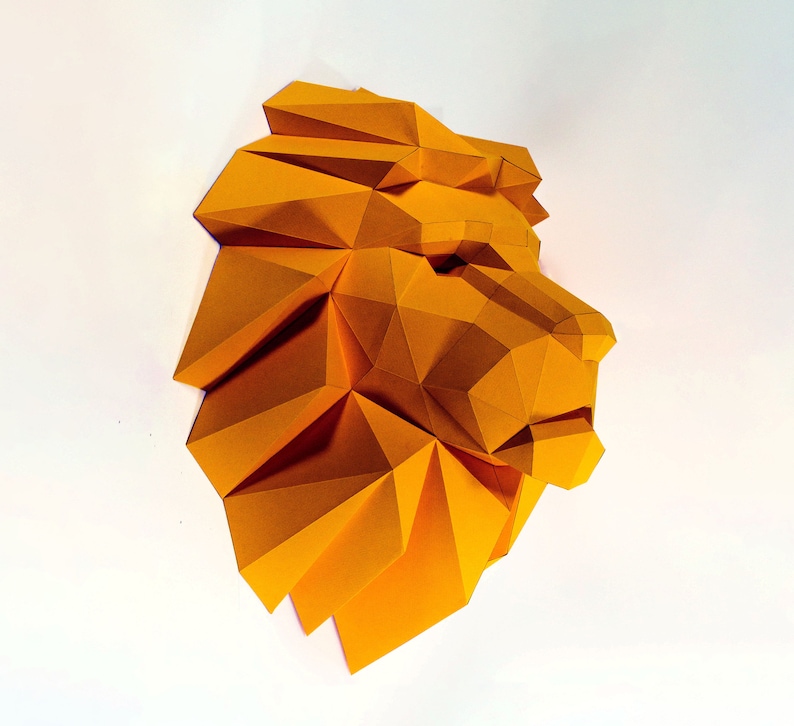 Lion Head Paper Craft, Digital Template, Origami, PDF Download DIY, Low Poly, Wall decoration image 2