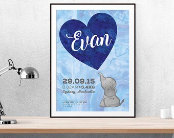 Birth Announcement | Wall Art | Nursery Art | Printable | Nursery | Baby | Baby Announcement | Poster | Custom | Blue