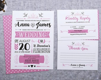 Vintage Style | Wedding Invitations | Tattoo Style Invite | Vintage Tattoo Invitation | Swallows Invitation