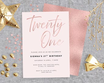 Rose Gold 21st Birthday Invitation: Elegant Pink Design (Digital Download)