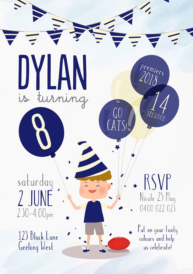 AFL AFL Birthday Invitation AFL Kids Party All Team Colours Available Aussie Rules Footy Invitation Custom image 3