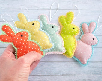Easter bunny set of 5 Easter ornaments Stuffed bunnies Easter rabbit ornament Easter basket decorations for Easter soft bunny Happy Easter