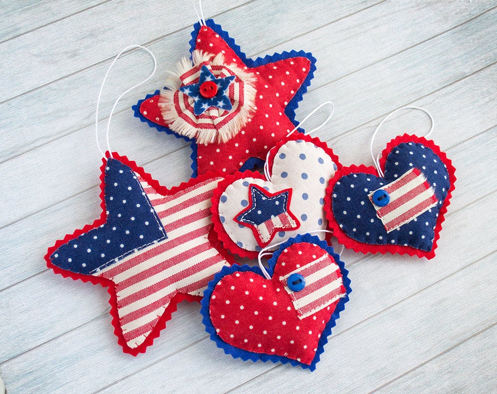 4Th Of July Décor 4Th Ornaments Patriotic Stars & Stripes American Decoration Red Blue Hearts