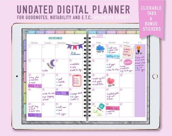 Undated Digital Planner Ipad Planner Goodnotes Planner Etsy