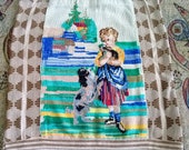 Vintage Embroidered Pillow Case Girl with Pets Ukrainian Hand Embroidery Gobelin Cross Stitch Pillow Case Picture Old Gobelin Folk Naive