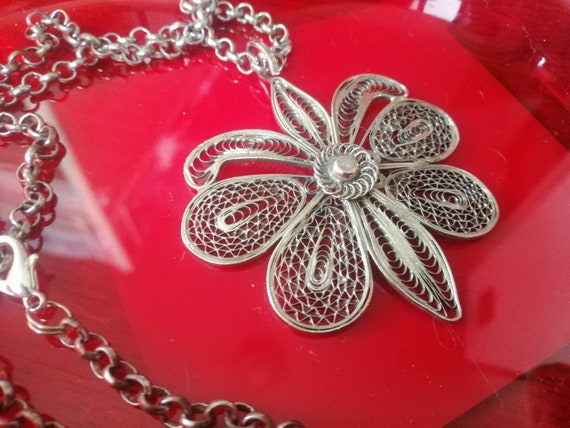 Large Filigree Pendant on Cord Vintage Necklace B… - image 7