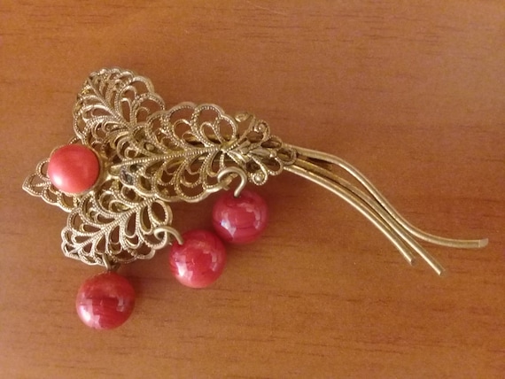 Vintage Russian Brooch Berries Beautiful Old Beae… - image 1