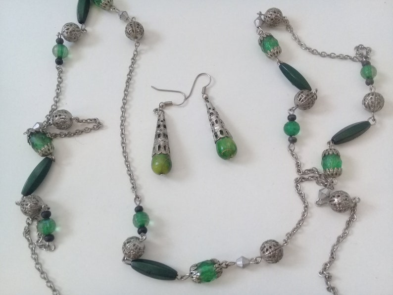 Costume Jewelry Set With Green Stones Beaded Necklace and Etsy