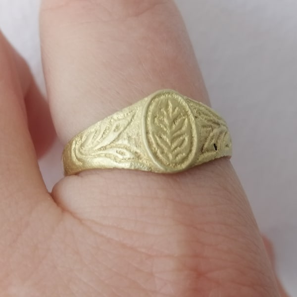 Unique Old Ring Bronze Macedonian Ring 1800s Ethnic Folr Hand Carved Size 10 Women Men Unisex Ring Traditional Floral Vintage Balkan Jewelry