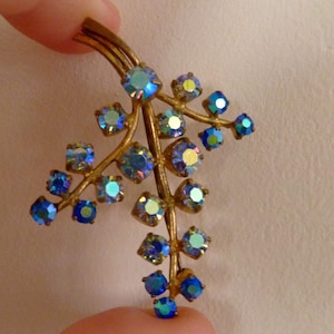EXCELLENT Russian Brooch Branch Vintage Blue Rhinestones 1970s USSR Costume Jewelry Elegant Aurora Borealis Pin Russian Boho Unusual Old
