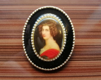 SALE Excellent Vintage Brooch Western Germany Portrait Brooch Elegant Jewelry Accent Unusual Signed Lady's Portrait Enamel Jewelry