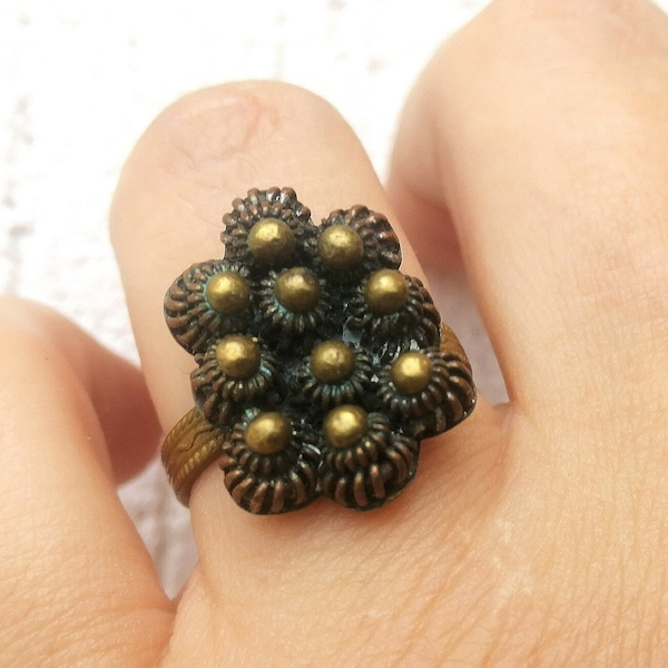 UNIQUE Bulgarian Bronze Ring Antique 1800s Ethnic Traditional Ottoman Old Women Men Ring Size 19 mm Unisex Boho Historic Folk Jewelry  Rare