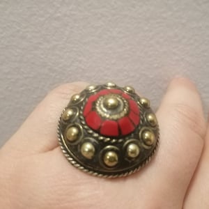 Vintage Tibetan Coral Ring: Nepal Brass Boho Unisex