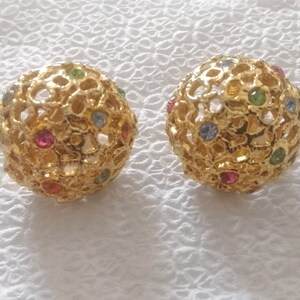Vintage Clip on Earrings Golden Plated with Rhinestones Elegant Evening Costume Jewelry Boho Filigree