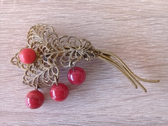 Vintage Russian Brooch Berries Beautiful Old Beae… - image 2