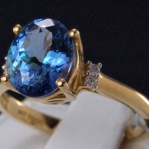 3.01ct Genuine Bi-Color Tanzanite Solitaire with Diamond Accents 10K Solid Yellow Gold Ring image 5