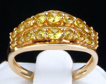 Yellow Sapphire Double Row Half Eternity 14k Solid Yellow Gold Unisex Ring - Completely Natural Gemstones