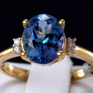 3.01ct Genuine Bi-Color Tanzanite Solitaire with Diamond Accents 10K Solid Yellow Gold Ring image 2