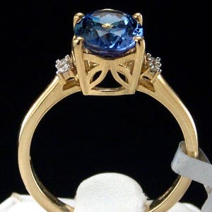 3.01ct Genuine Bi-Color Tanzanite Solitaire with Diamond Accents 10K Solid Yellow Gold Ring image 4