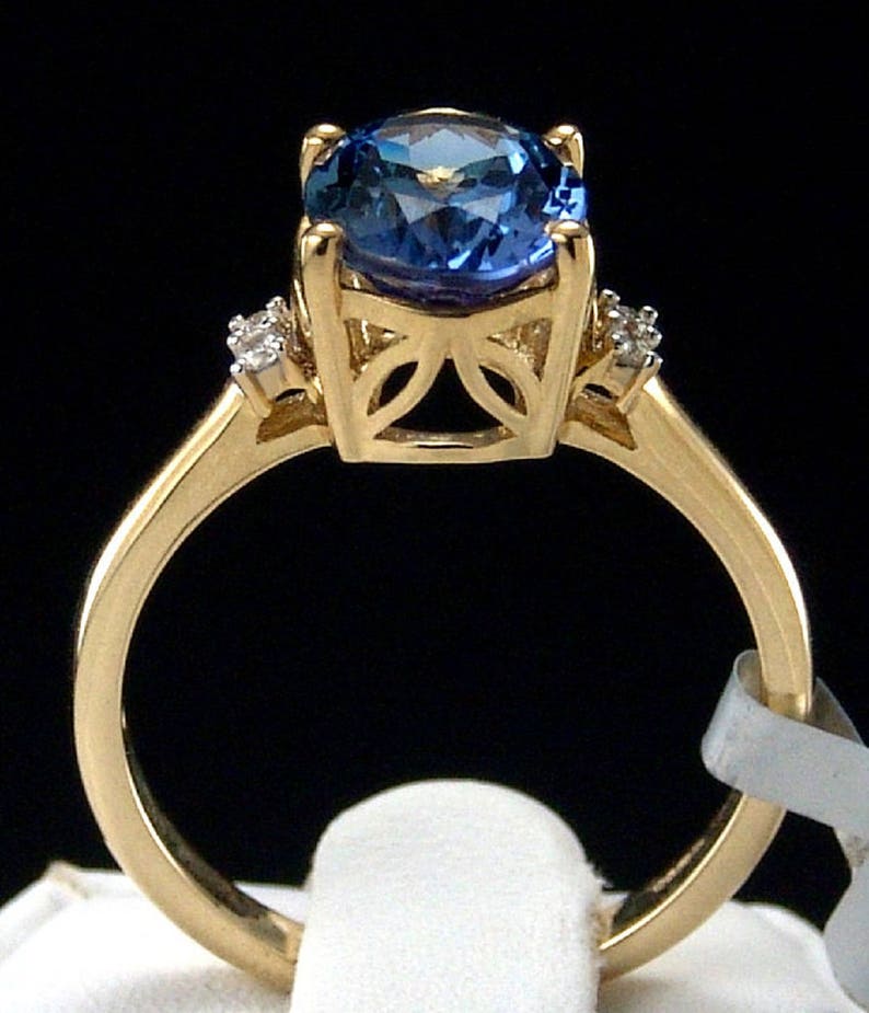 3.01ct Genuine Bi-Color Tanzanite Solitaire with Diamond Accents 10K Solid Yellow Gold Ring image 4