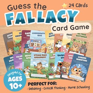 Jogo de Cartas sobre Falácias Lógicas | Atividade de Pensamento Crítico | Cartas para Debate em Casa | Jogo Imprimível para Adolescentes