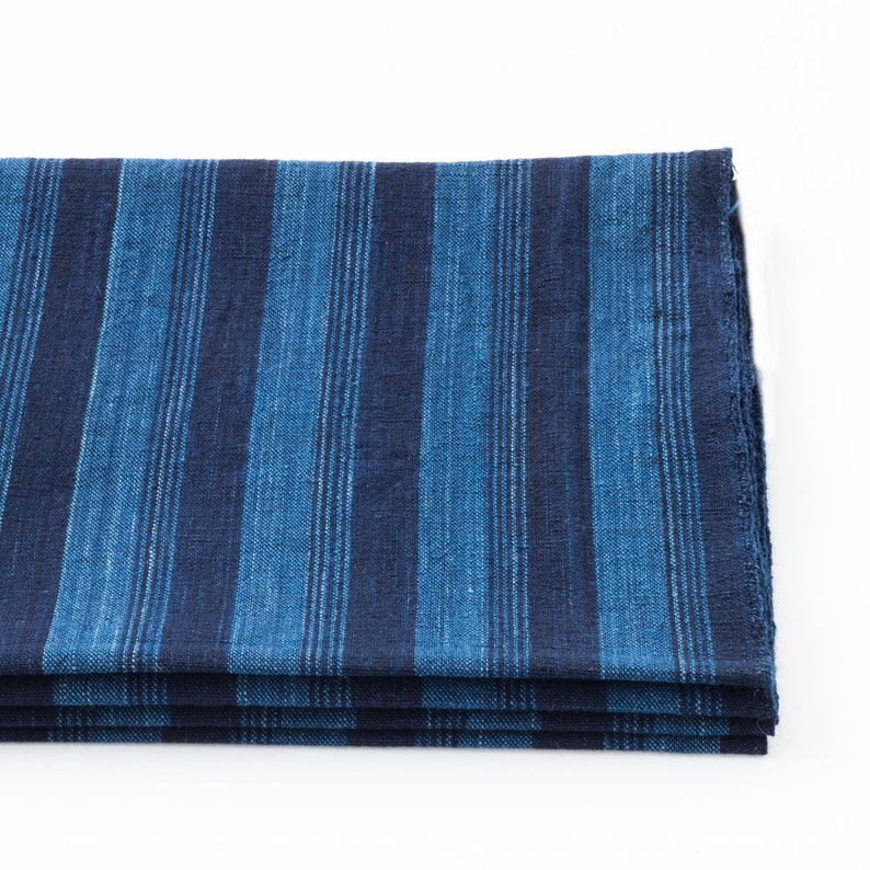 Indigo Fabric by the yard, Taki-shimacascade stripe image 1