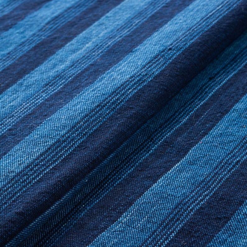 Indigo Fabric by the yard, Taki-shimacascade stripe image 3