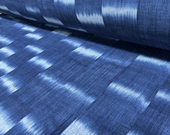 Taki-Kasuri Crepe (Waterfall dye-patterning) by the half yard, Indigo Fabric, Japanese Fabric, Cotton Fabric, Stripes, Shuttle Loom, Aizome