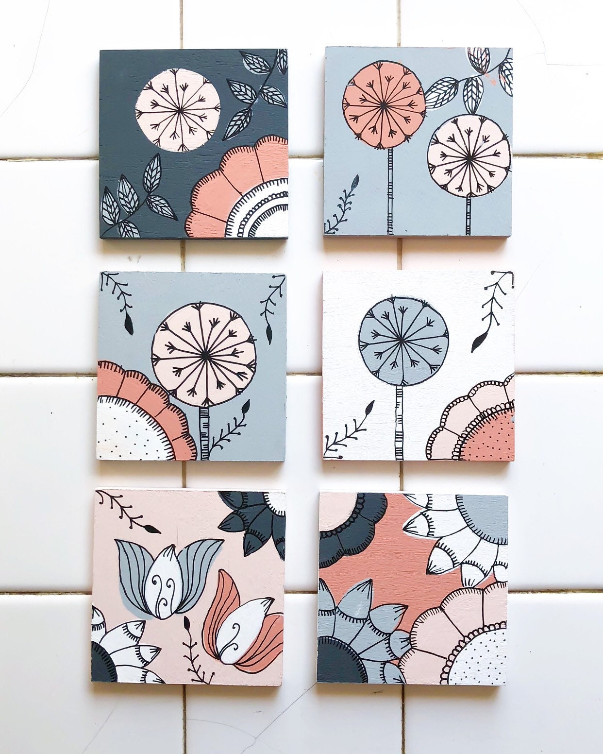 Dessous de Verre Bois - Modèle Flowery Set Par 6 Recto/Verso