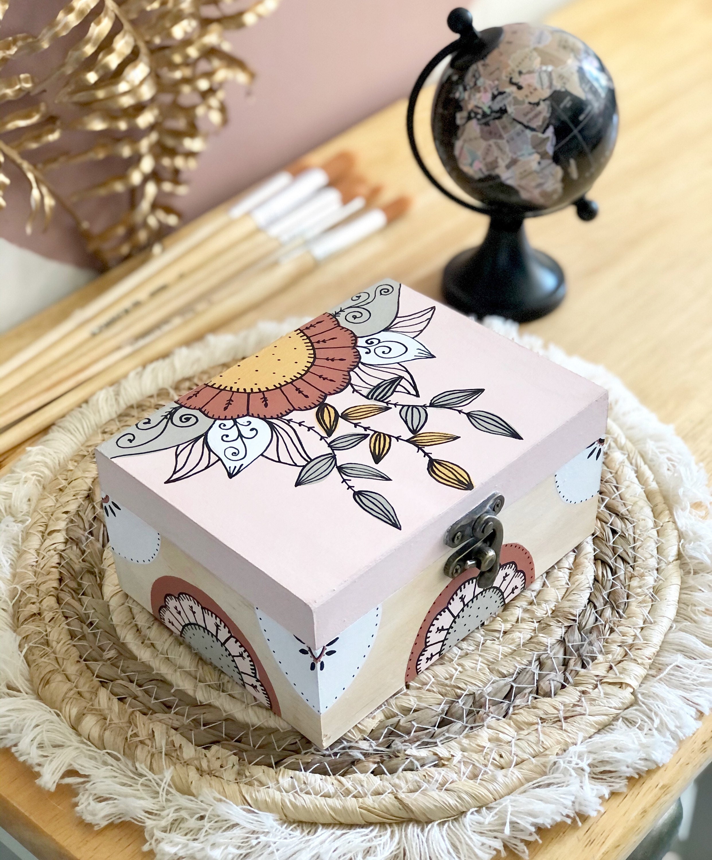 Boîte à Thé Bois - Mini Format Flowery Tea Box Modèle Unique ou Personnaliser