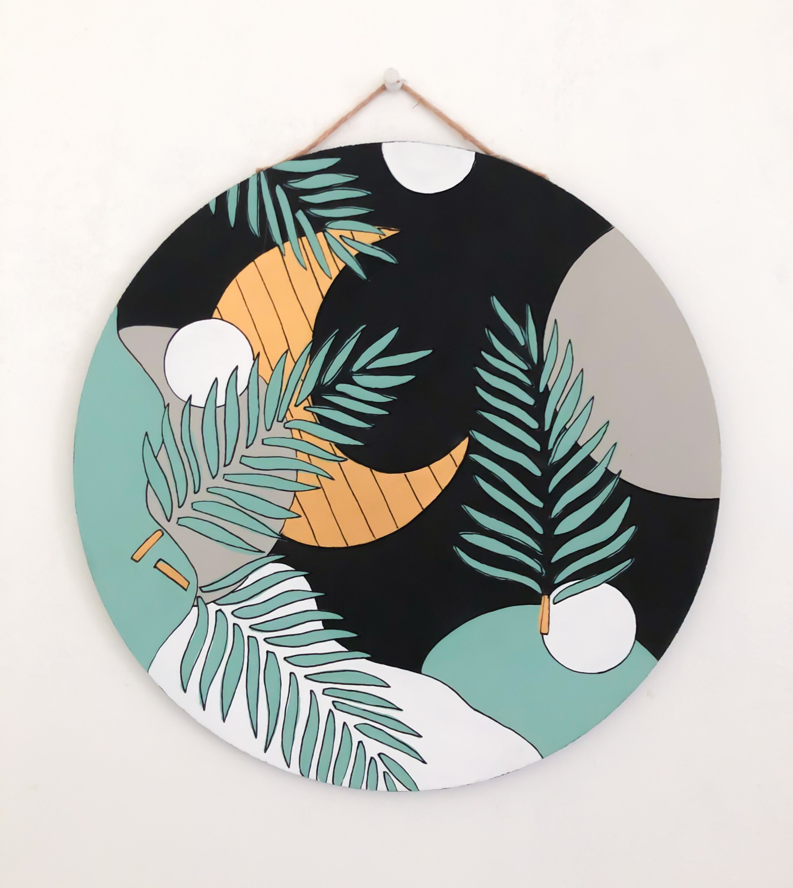 Décoration Murale en Bois Peinte à La Main - Modèle Photos ou Personnaliser Flowery Moon