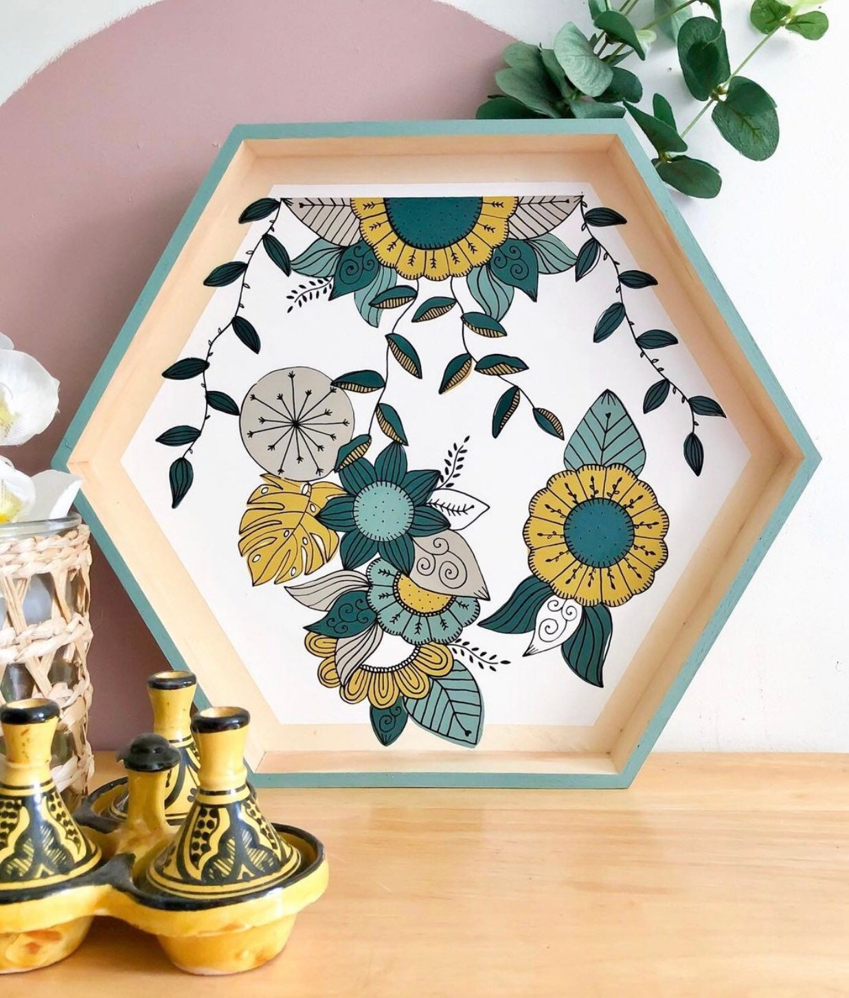 Plateau Graphique - Bois Hexagonal à Personnaliser