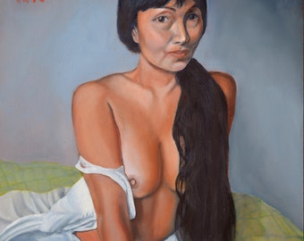 original painting, figurative painting, nude, Valentine, oil on panel, contemporary realism, fine art, wall art, bedroom decor, erotic art