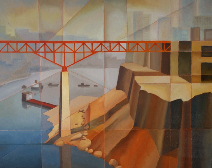 Chongqing River China, oil on canvas, 24 x 36 inches, unframed