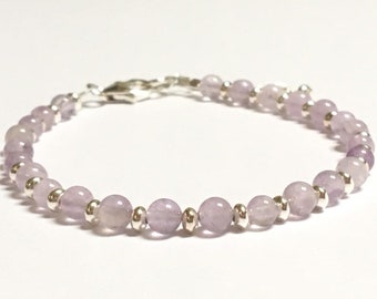 Amethyst and sterling silver beaded bracelet, natural gemstone jewellery