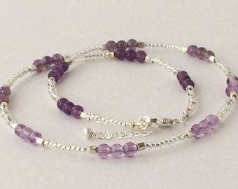 Amethyst, Preciosa und Sterling Silber Perlen Halskette, natürlicher Edelstein Schmuck, lila, boho chic