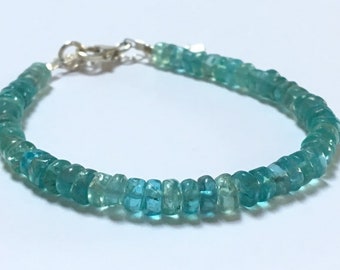 Sky blue apatite and sterling silver beaded bracelet, natural gemstone jewellery