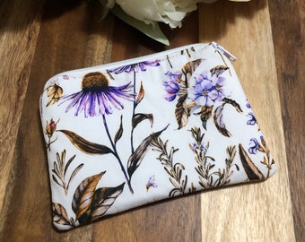 Purple Floral Coin Purse Zipper Pouch