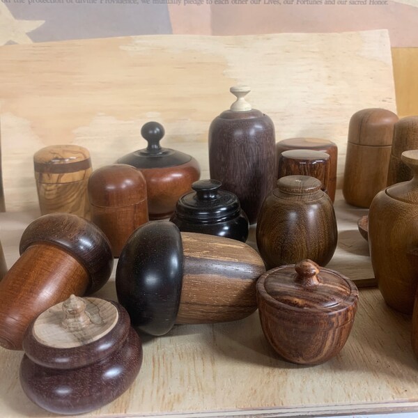 Turned wooden boxes25 each