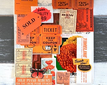 Orange Ephemera Packet - Orange Vintage Papers - Tickets / Tags /  Labels / Paper Ephemera / Halloween